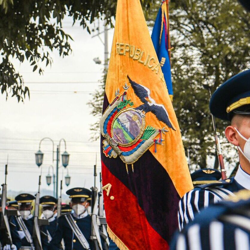 flag of ecuador during a military parade