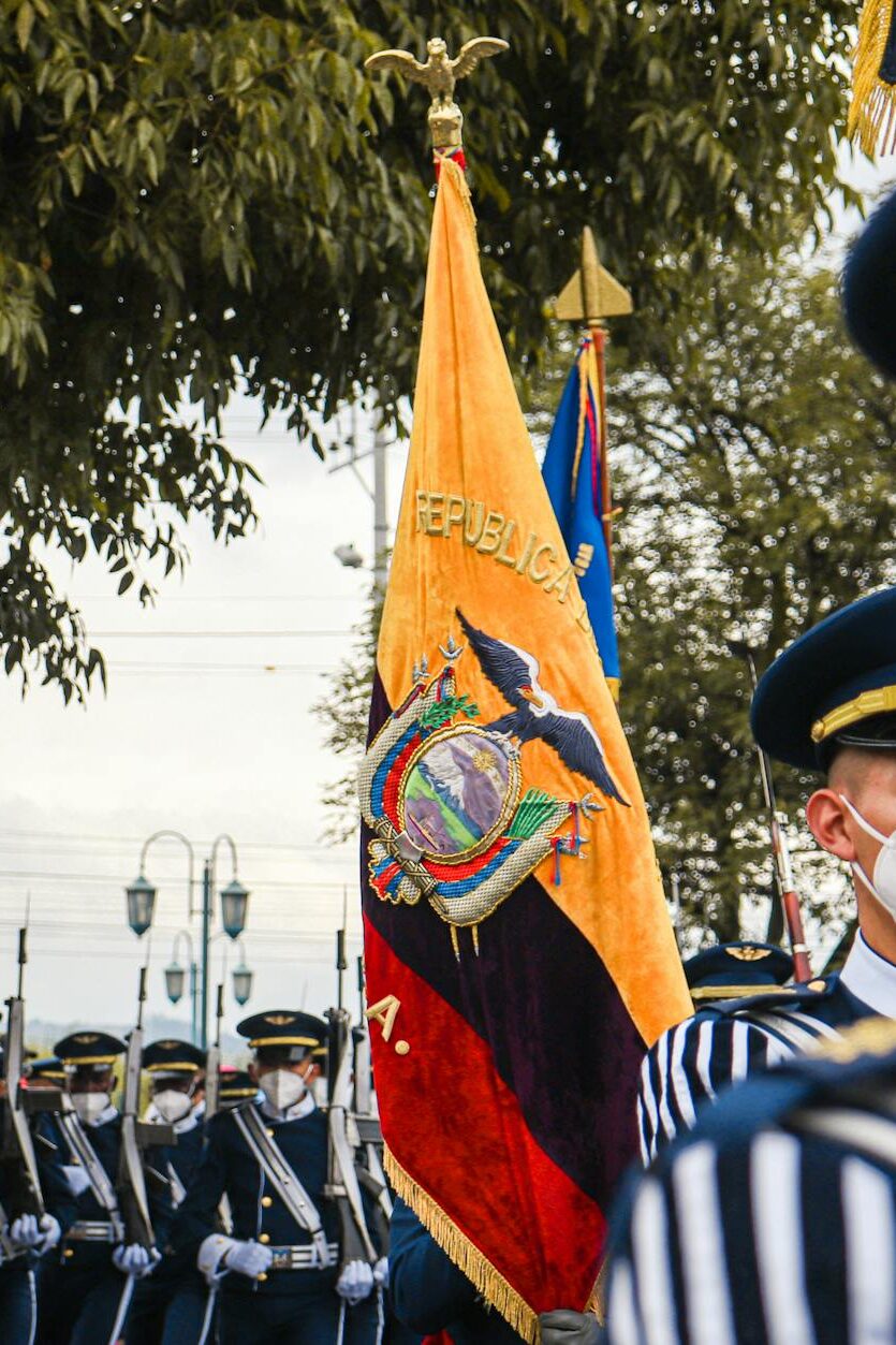 flag of ecuador during a military parade